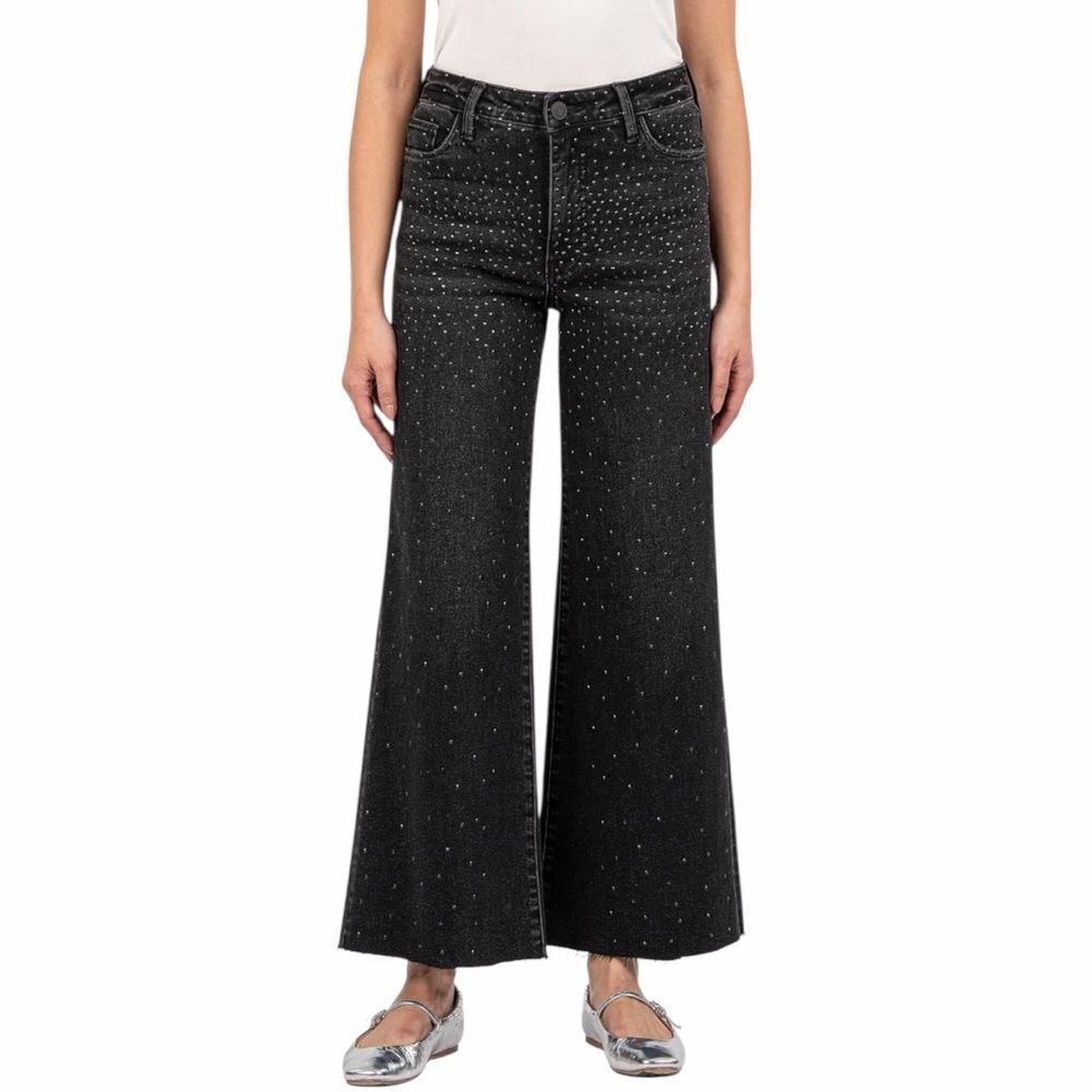 KUT from The Kloth Meg High-Rise Fab Ab Wide Leg Raw Hem in Illuminated 14